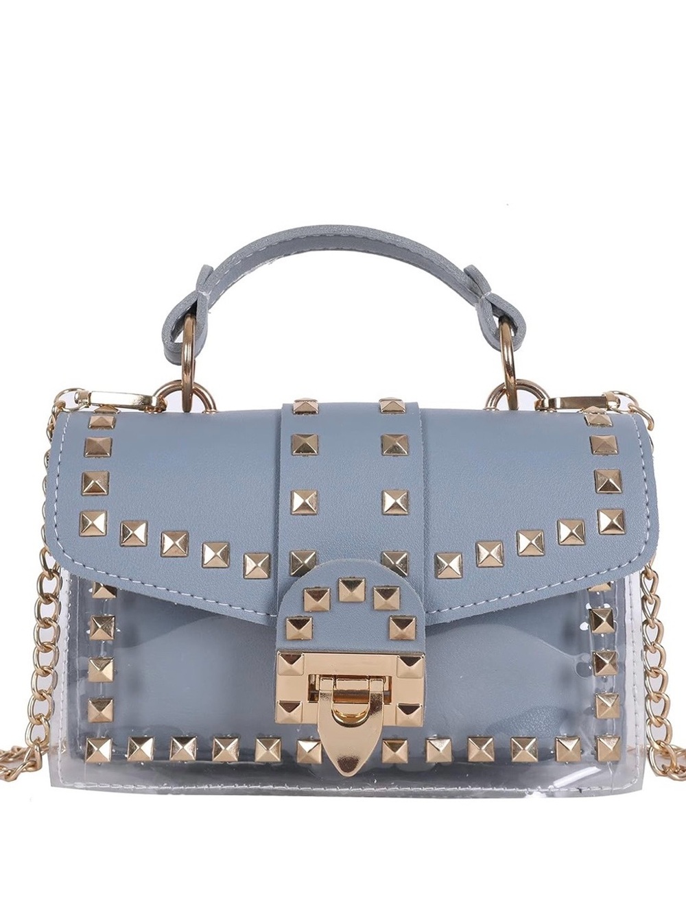 Studded Light Blue Mini Top-Handle Crossbody Bag
